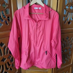 White Sierra Windbreaker Jacket with Hood - Coral, Packable, Size Large